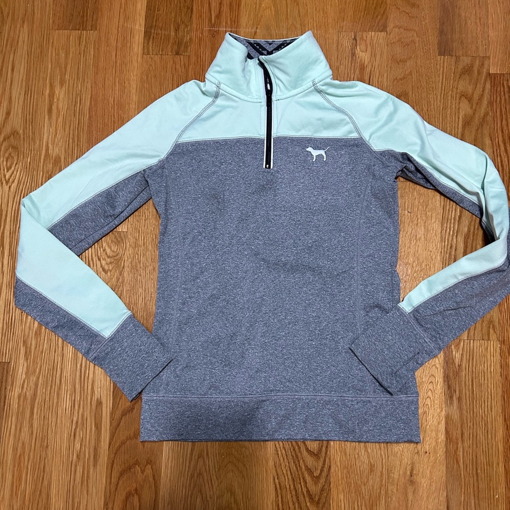 PINK Victoria's Secret Gray and Mint Quarter-Zip Pullover